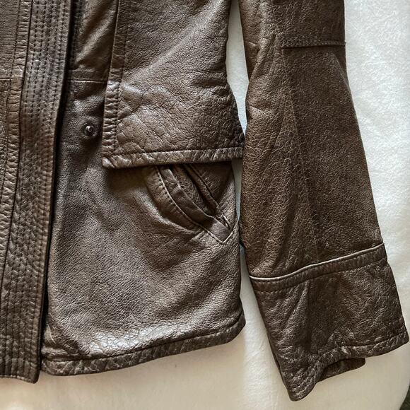 Jakett New York Leather Biker Moto Jacket Asymmetrical Zip Cargo Pocket Brown - Picture 8 of 13